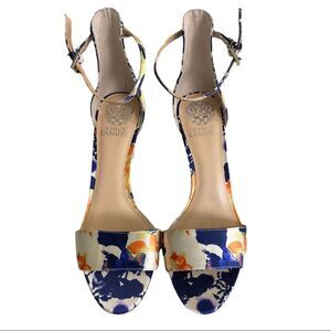 VINCE CAMUTO Sz 8.5 Vibrant Court Floral Open Toe Ankle Strap 3.5” Heels Shoes